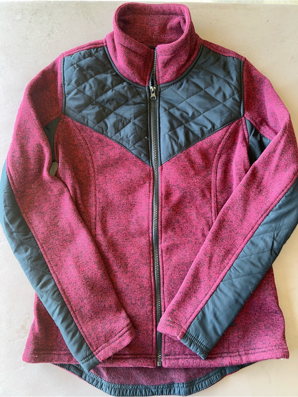 Women's Quilted Panel Full-Zip Jacket in Berry and Black